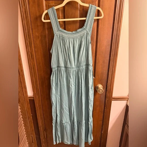 Green cotton maxi dress size L EUC - Picture 2 of 6